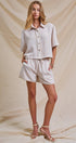 Urban Daizy Striped Scalloped Trim Cropped Shirt Cream Button Down Shirt - Women's (UDZ-TP-01088-Cream) – alternate view 6