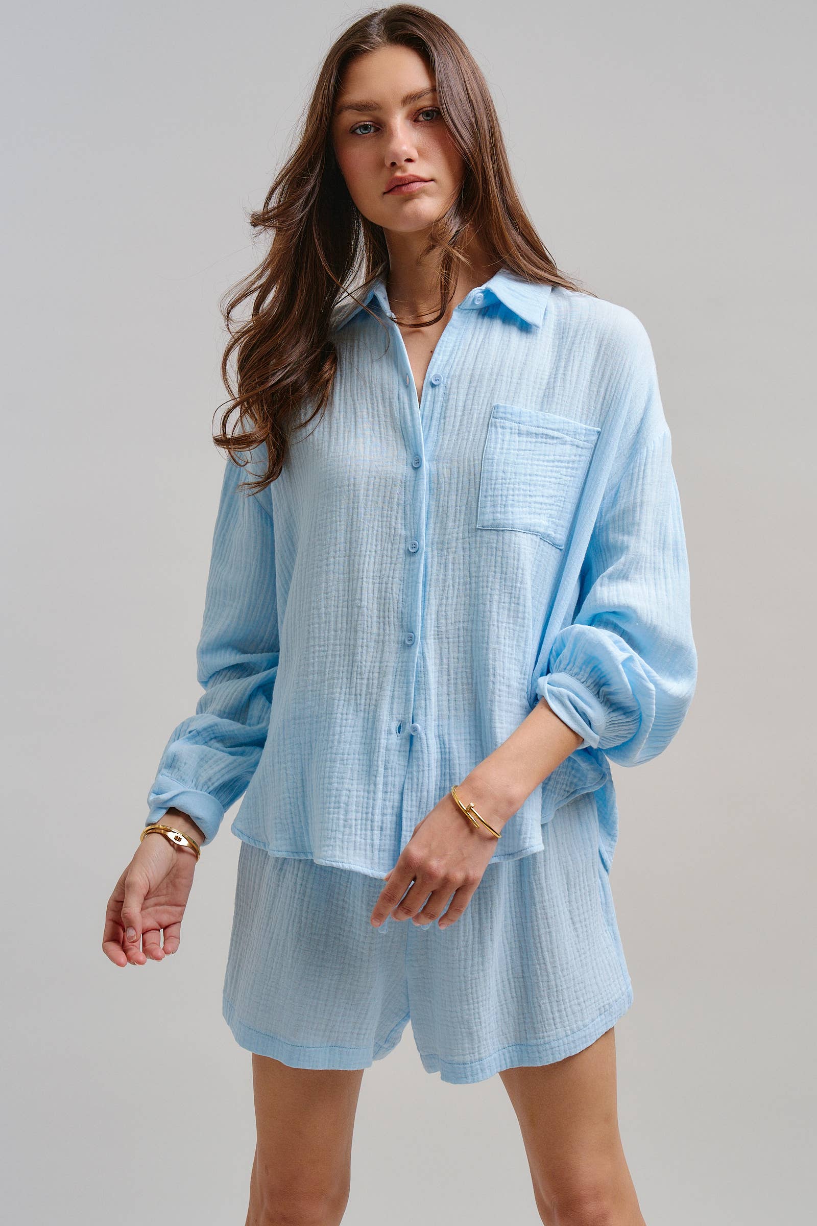 Crinkle Cotton Gauze Resort Button-Up Set