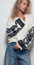 Urban Daizy Embroidered Sleeve Ivory Knit Sweater Ivory-Black Knit Sweater - Women's (UDZ-KN-00654)