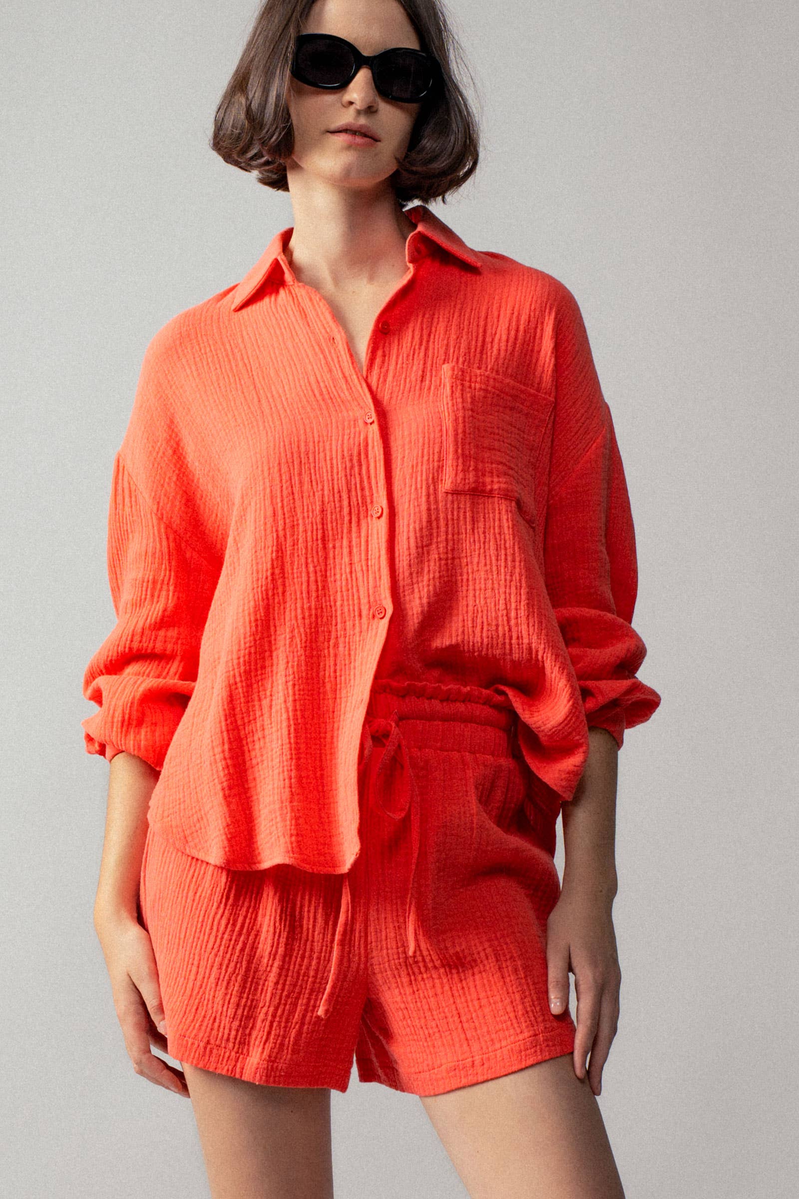 Urban Daizy Crinkle Cotton Gauze Resort Button-Up Set Brown Lounge Set - Women's (UDZ-DR-00388) – alternate view 8