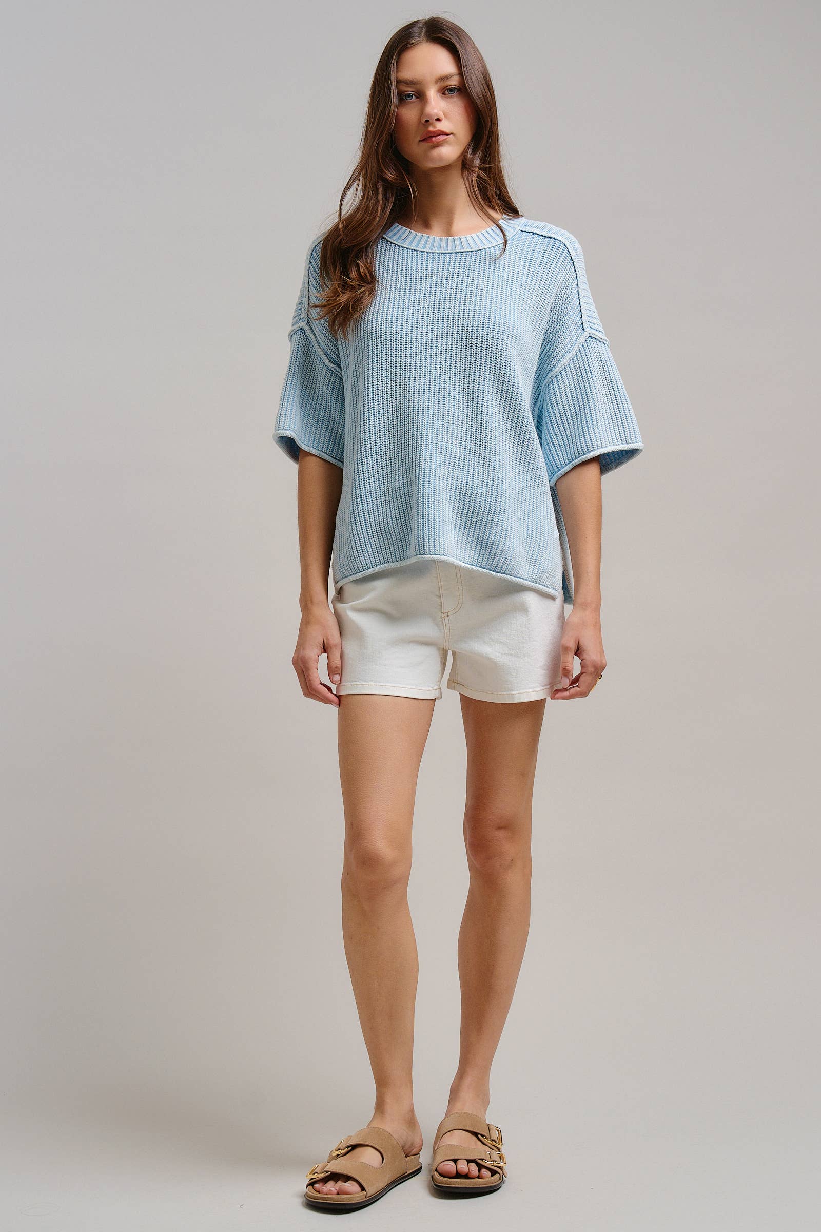 Urban Daizy Crossover Asymmetrical  Denim Shorts White Shorts - Women's (TNPT0825-White) – alternate view