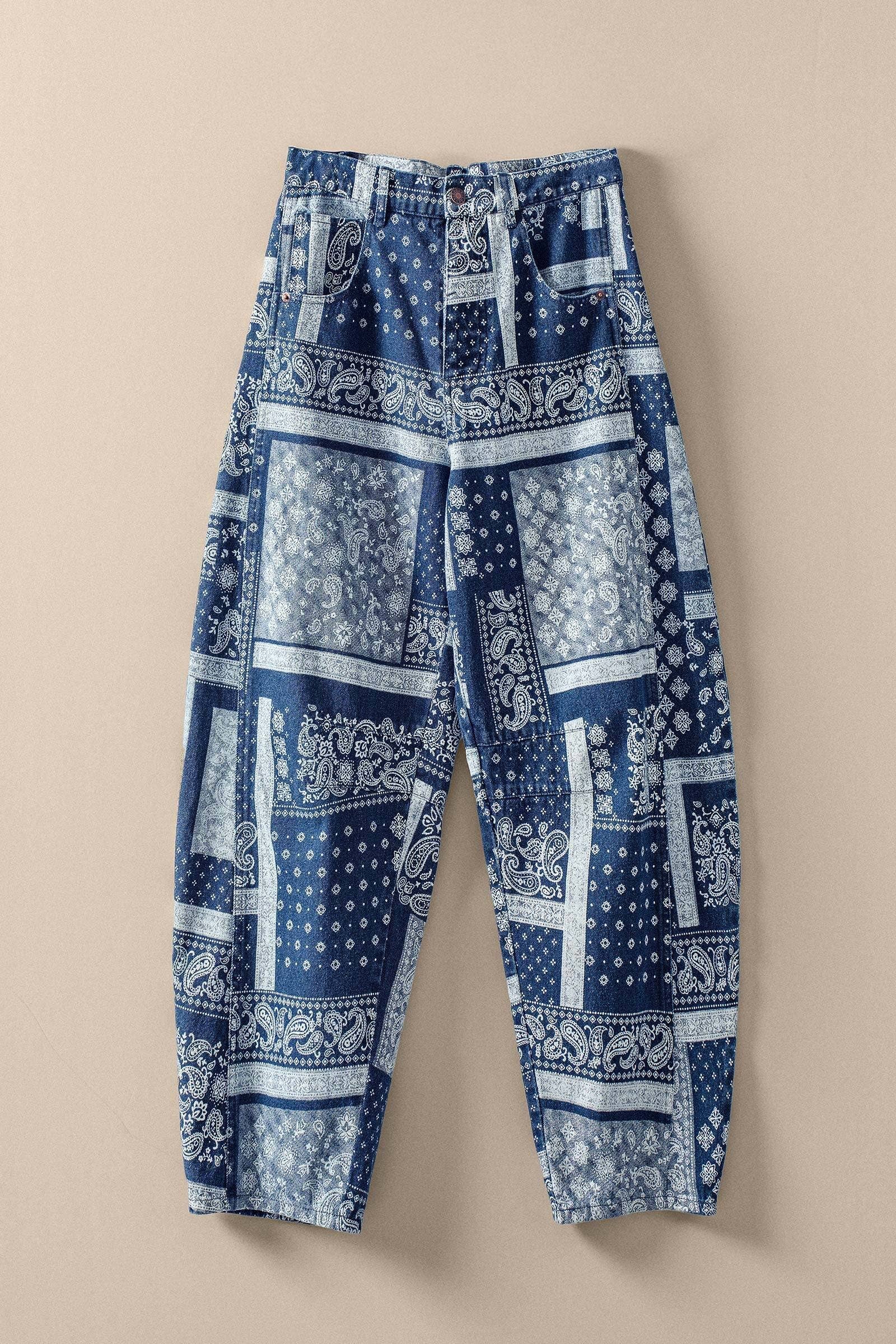 Urban Daizy Paisley Bandana Print Relaxed Fit Jeans Blue Jeans - Women's (UDPT0139) – alternate view 2