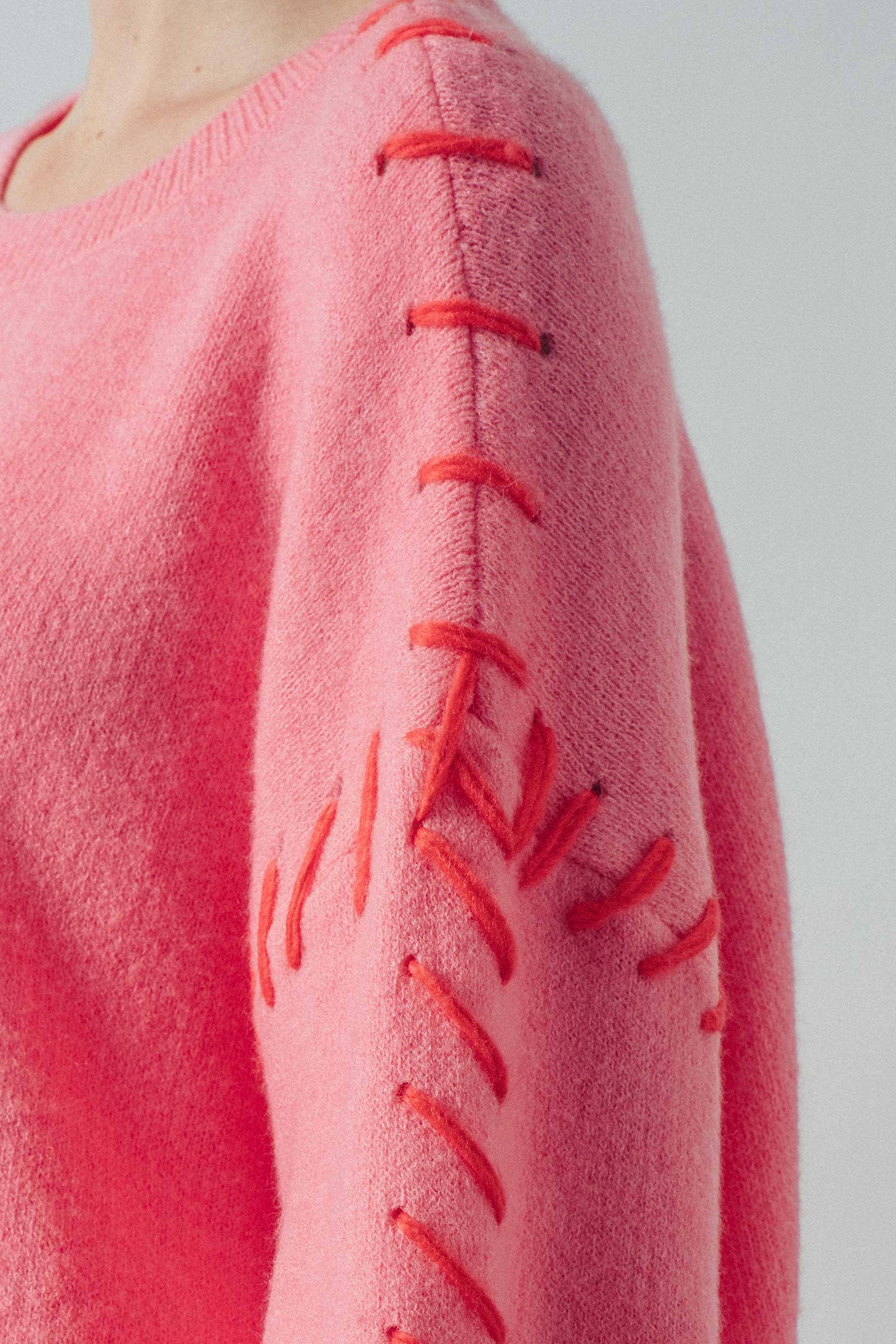 Contrast Whipstitch Detail Knit Sweater