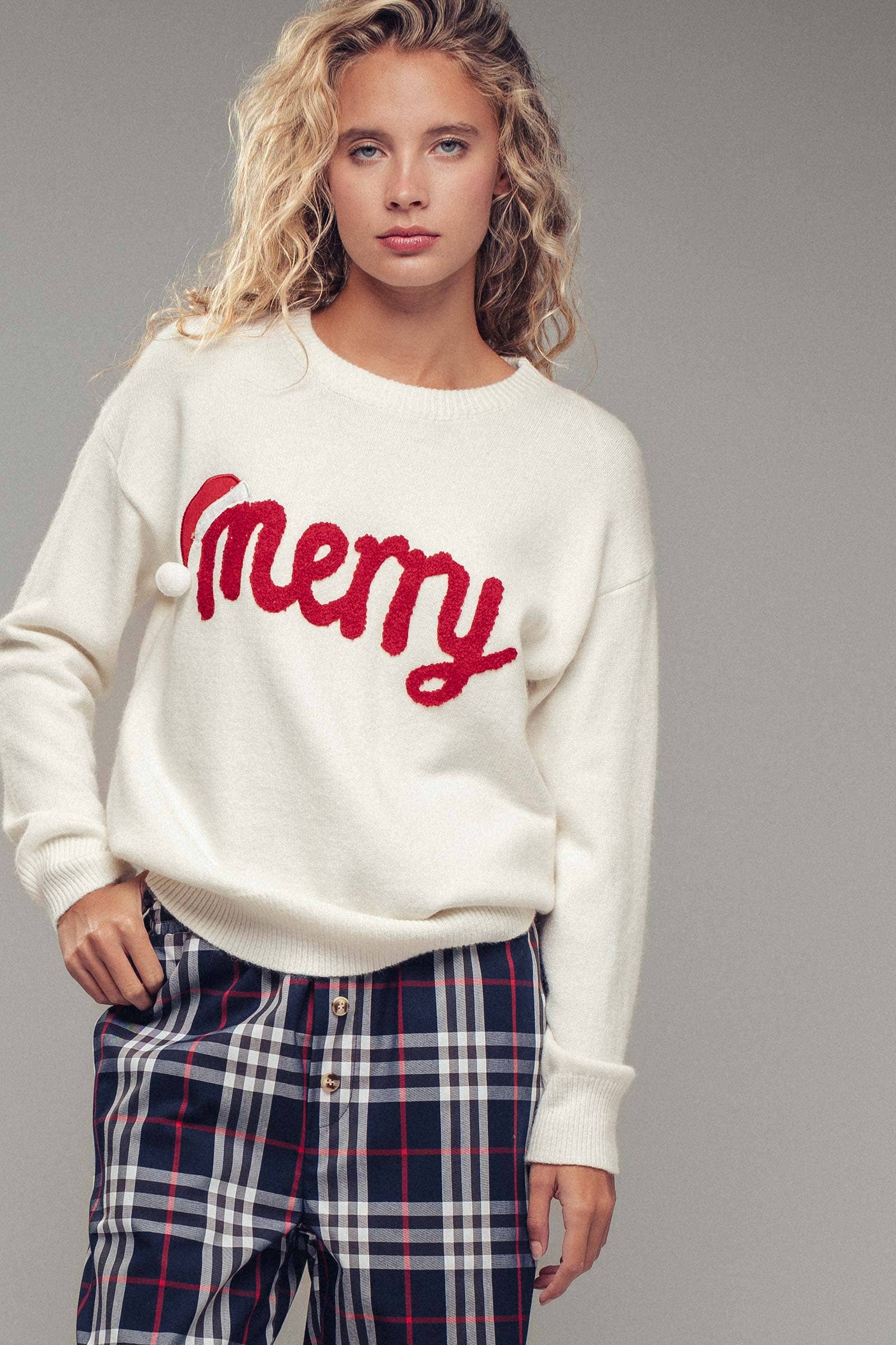 Urban Daizy Merry Embroidered Crewneck Sweater Ivory Knit Sweater - Women's (UDZ-KN-00488) – alternate view 10