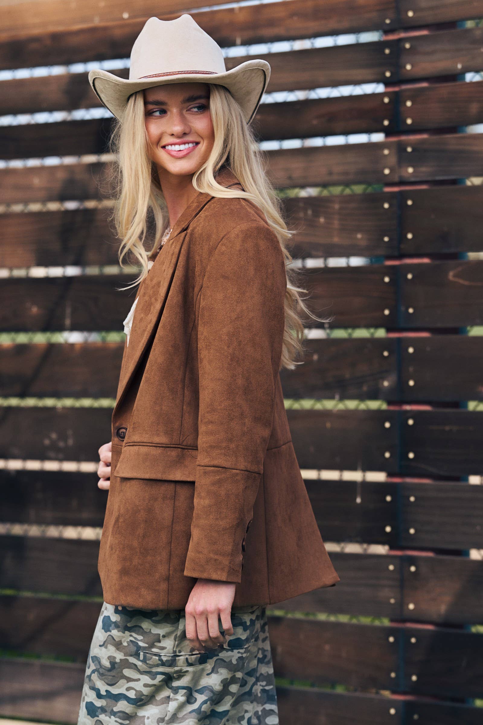 Relaxed Fit Notched Lapel Faux Suede Blazer