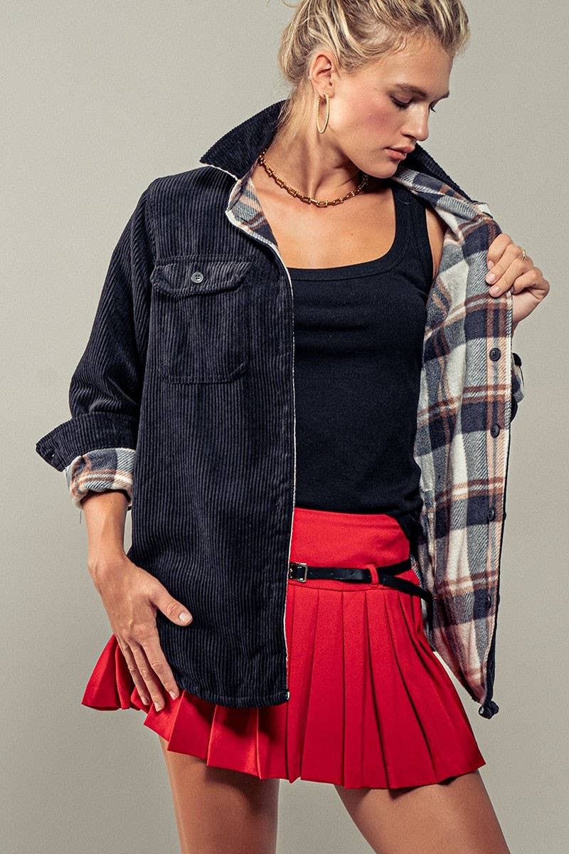 Urban Daizy Plaid Lined Corduroy Flannel Shacket Black Shirt Jacket Shacket - Women's (UDZ-OT-00018) – alternate view 22