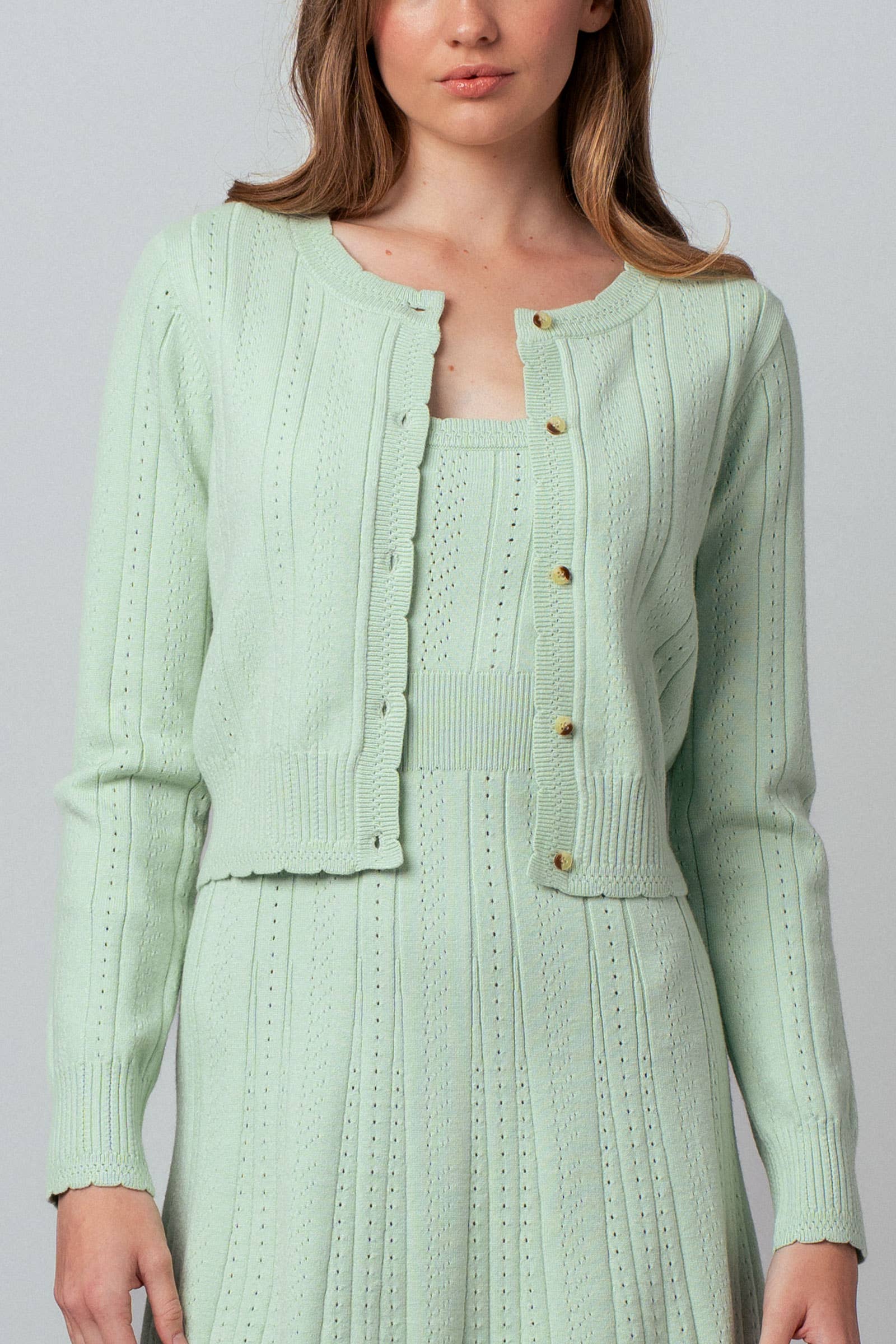 Urban Daizy Pointelle Knit Button-Front Cardigan Mint Cardigan - Women's