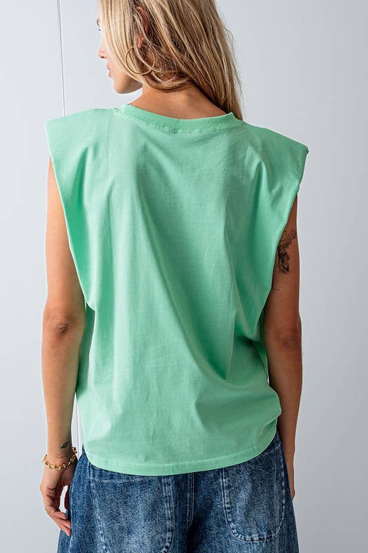 Urban Daizy Padded Shoulder Sleeveless Cotton Muscle Tee Mint T-Shirt - Women's (UDZ-TP-00589) – alternate view 3
