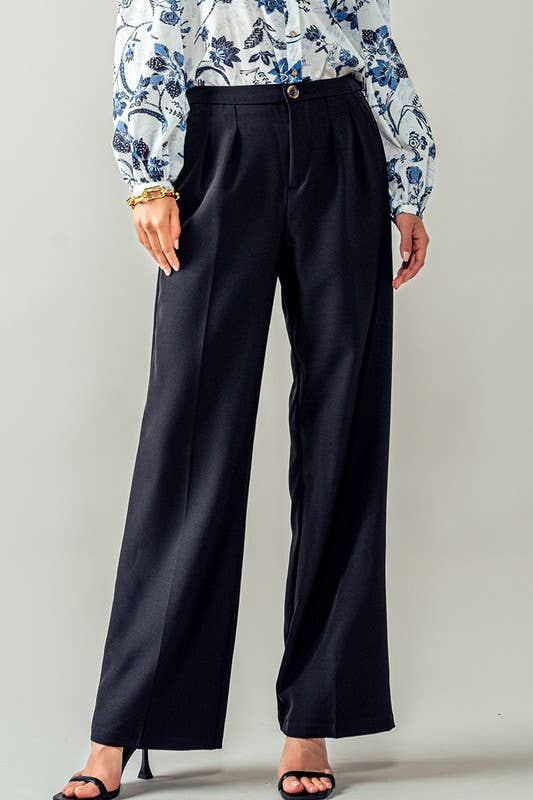 Urban Daizy Contemporary High Waist Pleated Wide Leg Trousers Beige Pants - Women's (UDZ-PT-00272) – alternate view 2