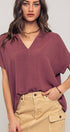 Urban Daizy Relaxed V-Neck Top with Folded Sleeves Ivory Blouse - Women's (UDZ-TP-00570) – alternate view 17