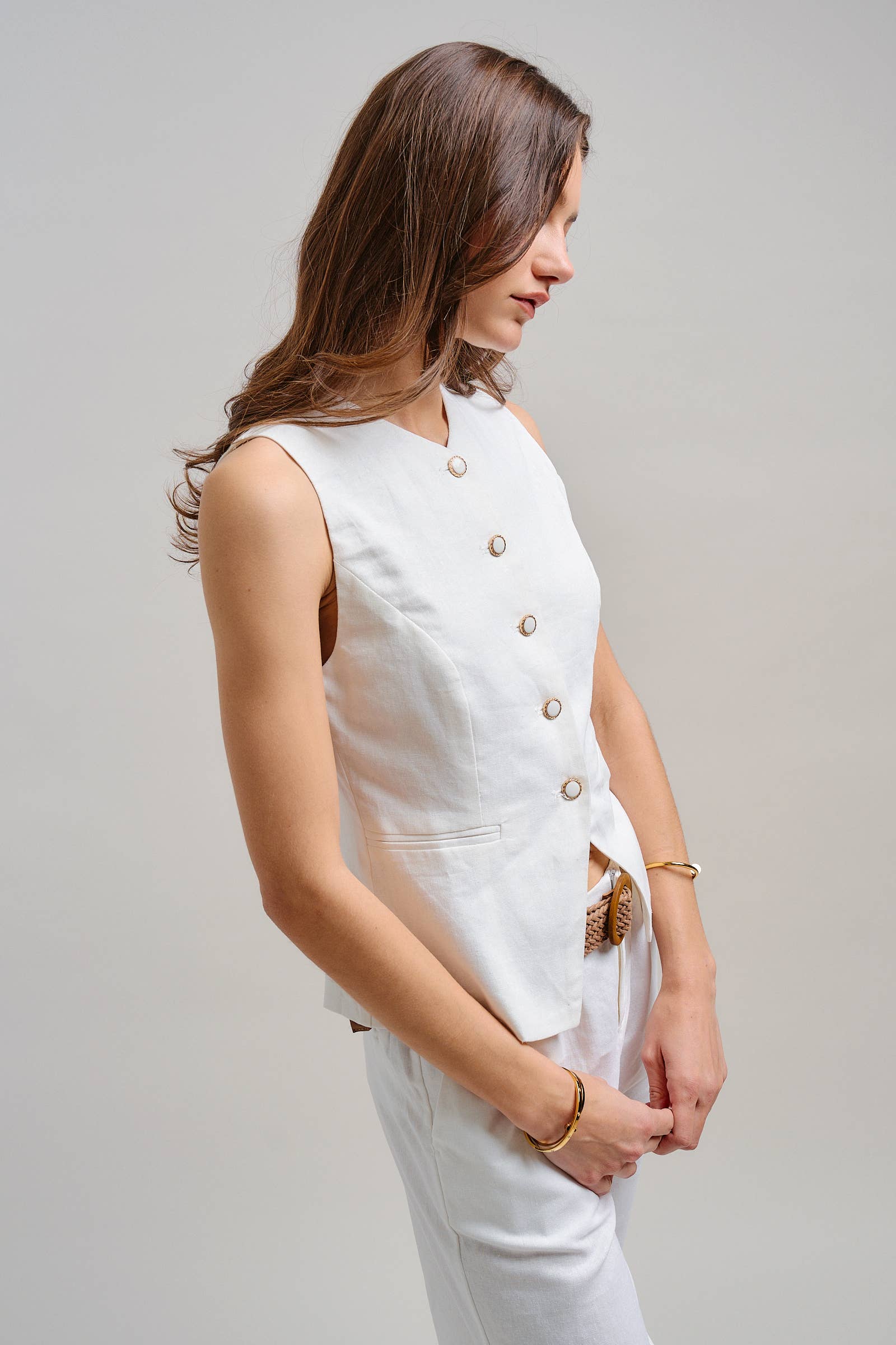 Tailored Linen Blend Waistcoat Vest