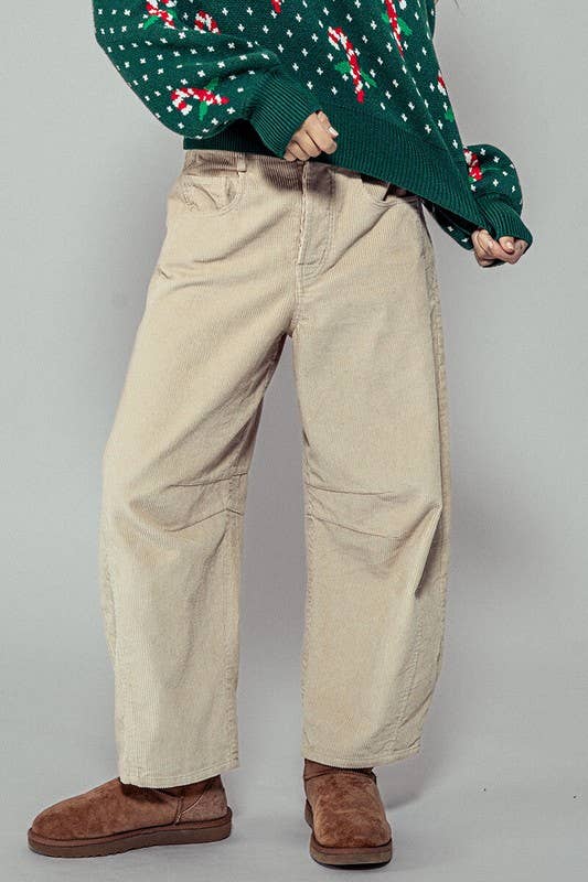 Urban Daizy Inseam Stitch Detail Corduroy Barrel Jeans Brown Pants - Women's (UDZ-PT-00313) – alternate view 20