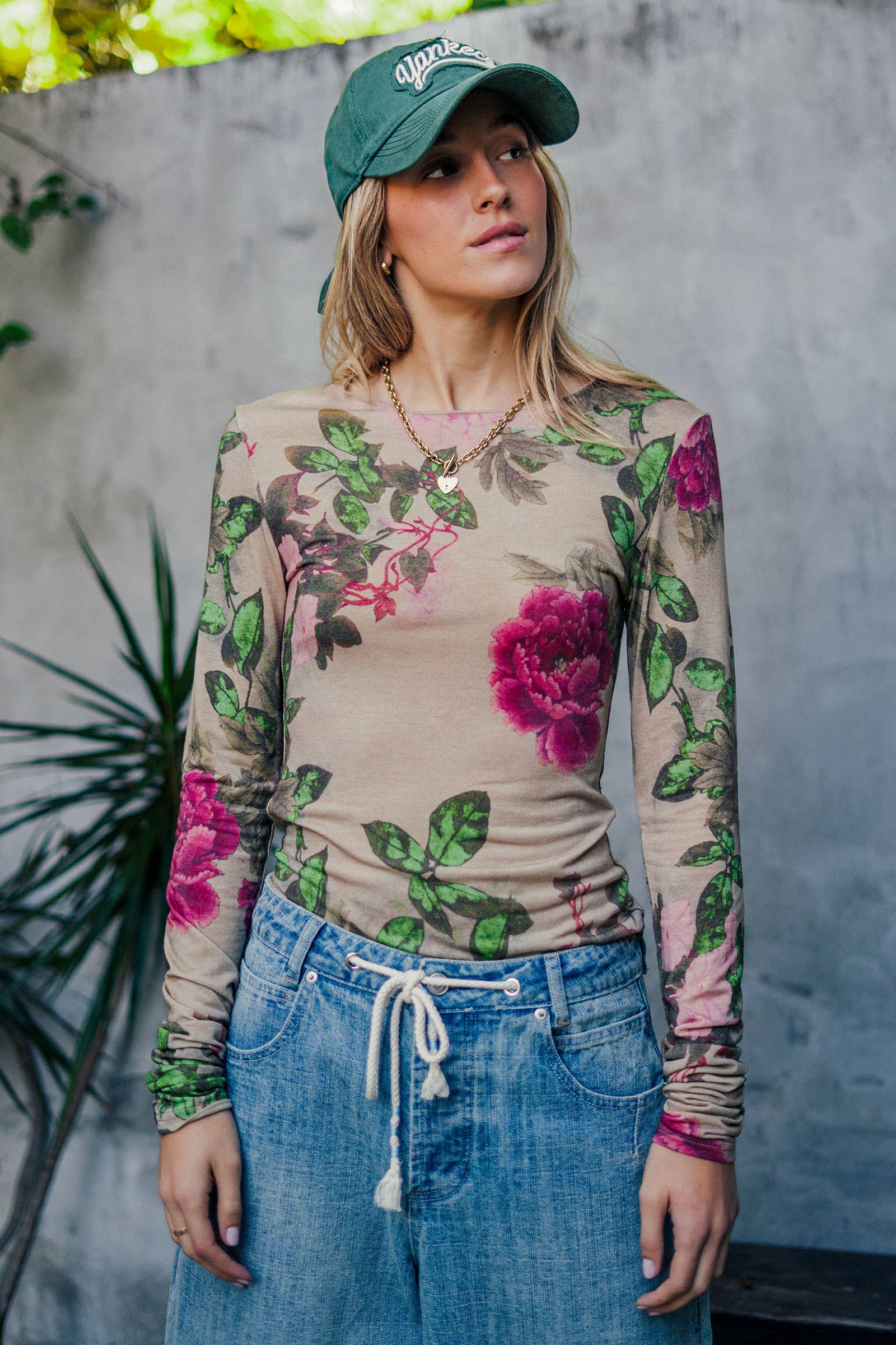 Urban Daizy Vintage Floral Long Sleeve Top Tencel Wool Blend Teal-Multi Knit Top - Women's (UDZ-TP-01043) – alternate view 10