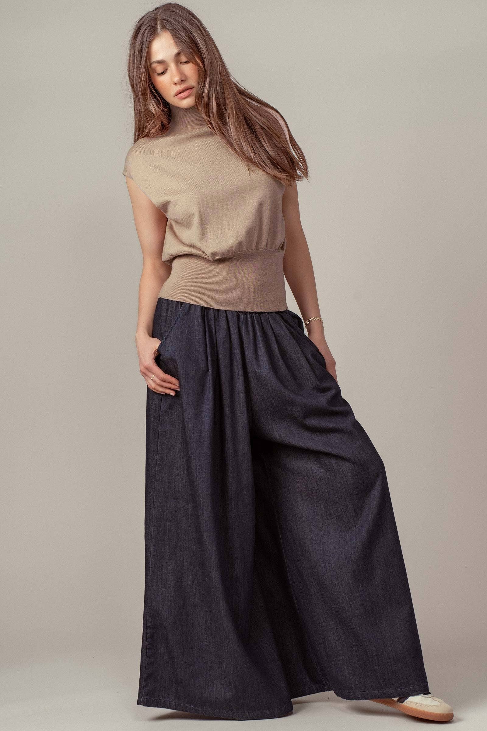 Sleeveless Mock Neck Wool Blend Knit Top