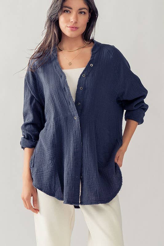 Urban Daizy PREMIUM SOFT FRAYED HEM GAUZE VINTAGE WASHED SHIRT Forest-Green Button Down Shirt - Women's (UDZ-TP-00225) –…