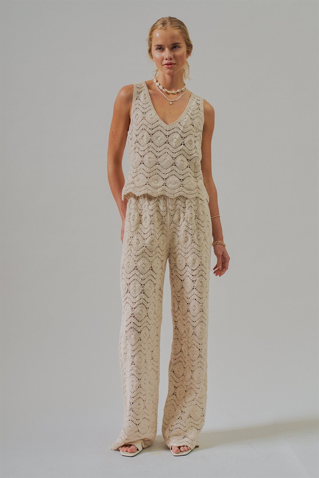 Natural Crochet Wavy V-Neck Tank