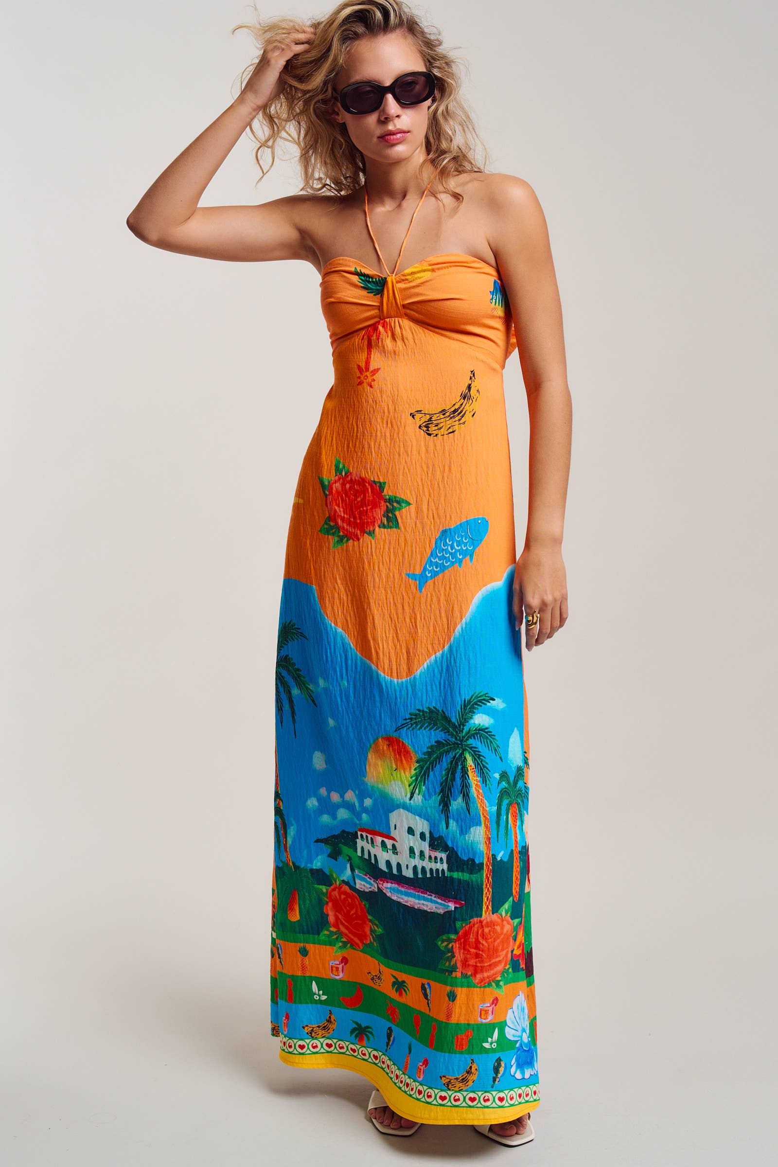 Urban Daizy Vibrant Tropical Scenic Print Halter Maxi Dress Multi Dress - Women's (UDDR0355-Multi) – alternate view 7