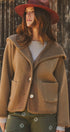 Hooded Button-Front Wool Blend Short Jacket in CAMEL - Women's Jackets & Blazers | Urban Daizy
