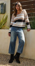 Cabin Stripe V Neck Sweater in TAUPE	 - Women's Sweaters | Urban Daizy