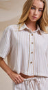 Urban Daizy Striped Scalloped Trim Cropped Shirt Cream Button Down Shirt - Women's (UDZ-TP-01088-Cream) – alternate view 2