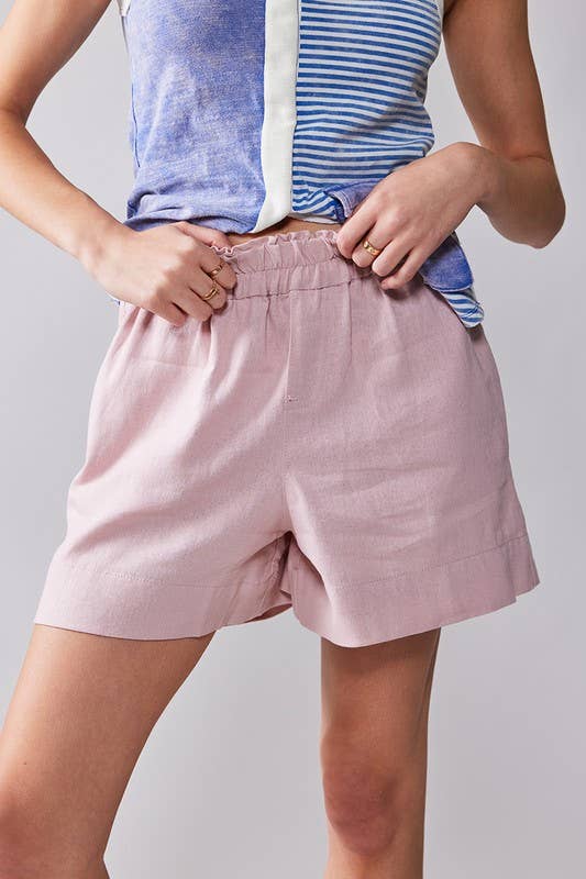 Urban Daizy Linen-Blend Elastic Waist Pocketed Shorts Pink Shorts - Women's (UDZ-PT-00217)
