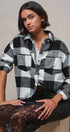 Buffalo Plaid Flannel Shirt Button Up Western Boho Top in BLACK - Women's Shirts & Blouses | Urban Daizy