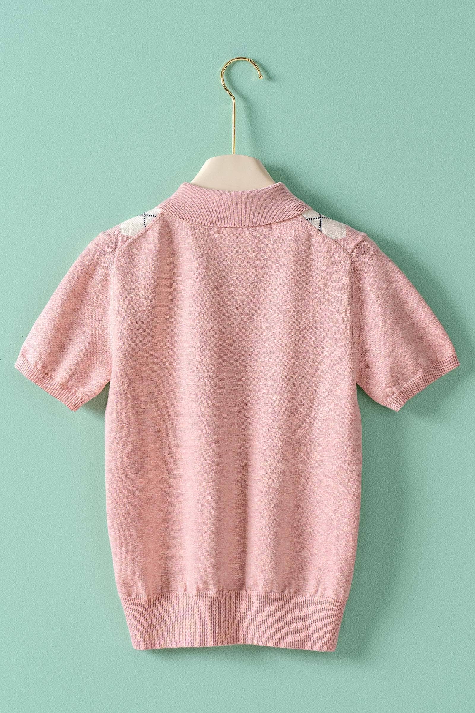 Preppy Argyle Short Sleeve Sweater
