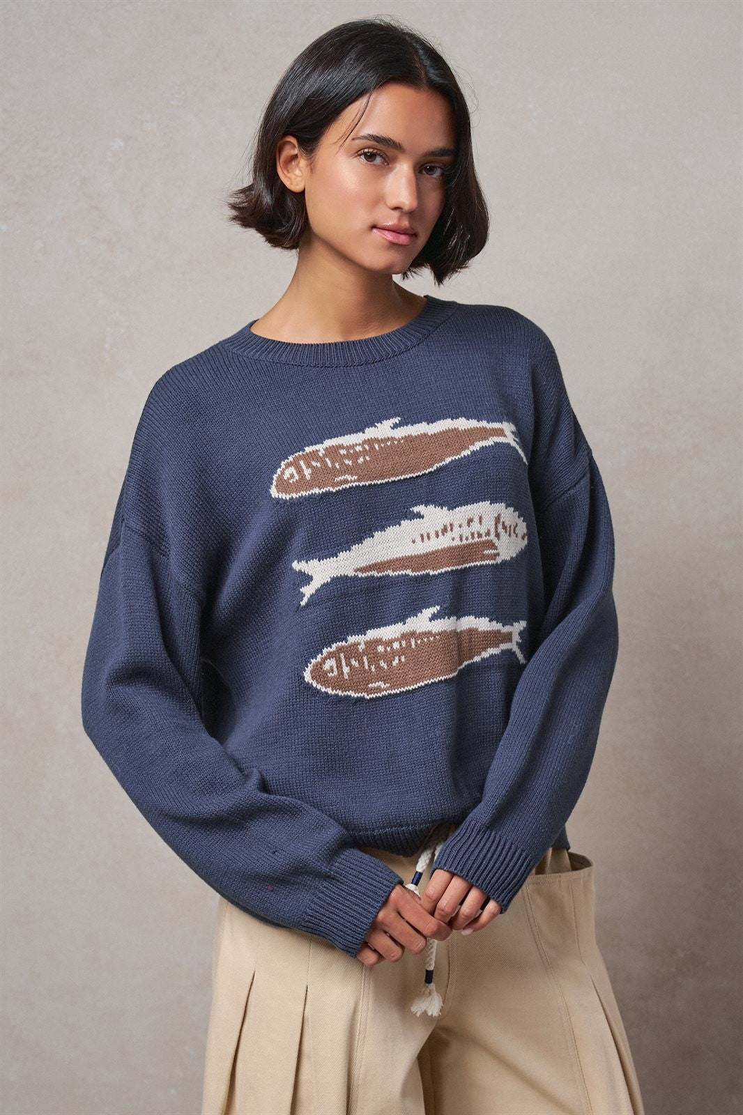 Seaside Sardine Oversized Summer Knit Sweater in TEAL BLUE - Women's Sweaters | Urban Daizy