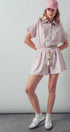Urban Daizy Striped Tassel-Belt Collared Romper Pink Romper - Women's (UDZ-JR-00069) – alternate view 13