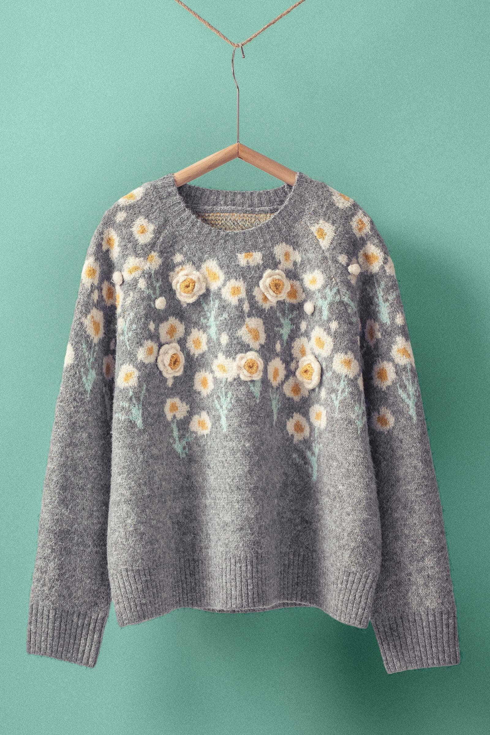 Urban Daizy Daisy Embossed 3D Floral Knit Sweater Brown Knit Sweater - Women's (UDZ-KN-00653) – alternate view 15