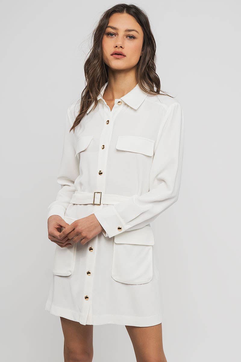 Urban Daizy Gentle Whisper Belted Long Sleeve Mini Shirt Dress Black Dress - Women's (UDZ-DR-00353) – alternate view 16