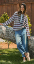 Striped Rugby Polo Long Sleeve Knit Top with Contrast Collar in IVORY BROWN - Women's T-Shirts & Polos | Urban Daizy