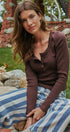 Ribbed Henley Top with Crochet Trim Neckline in BROWN - Women's T-Shirts & Polos | Urban Daizy