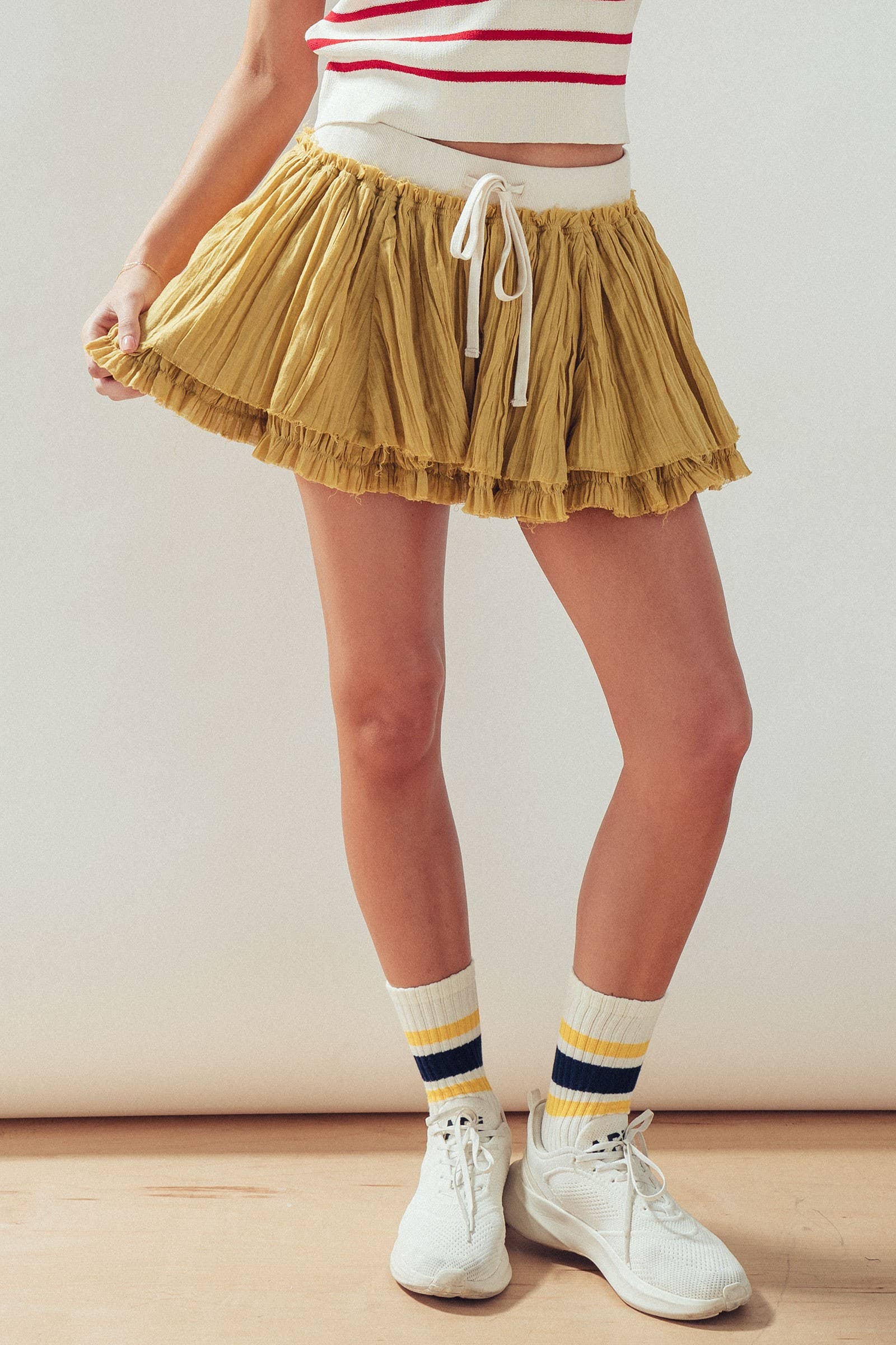 Urban Daizy Cotton Gauze Tiered Ruffle Skort Raw Edge Black Skort - Women's (UDZ-SK-00179) – alternate view 11