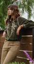 Embroidered Corduroy Western Shirt with Floral Stitch in OLIVE - Women's Shirts & Blouses | Urban Daizy