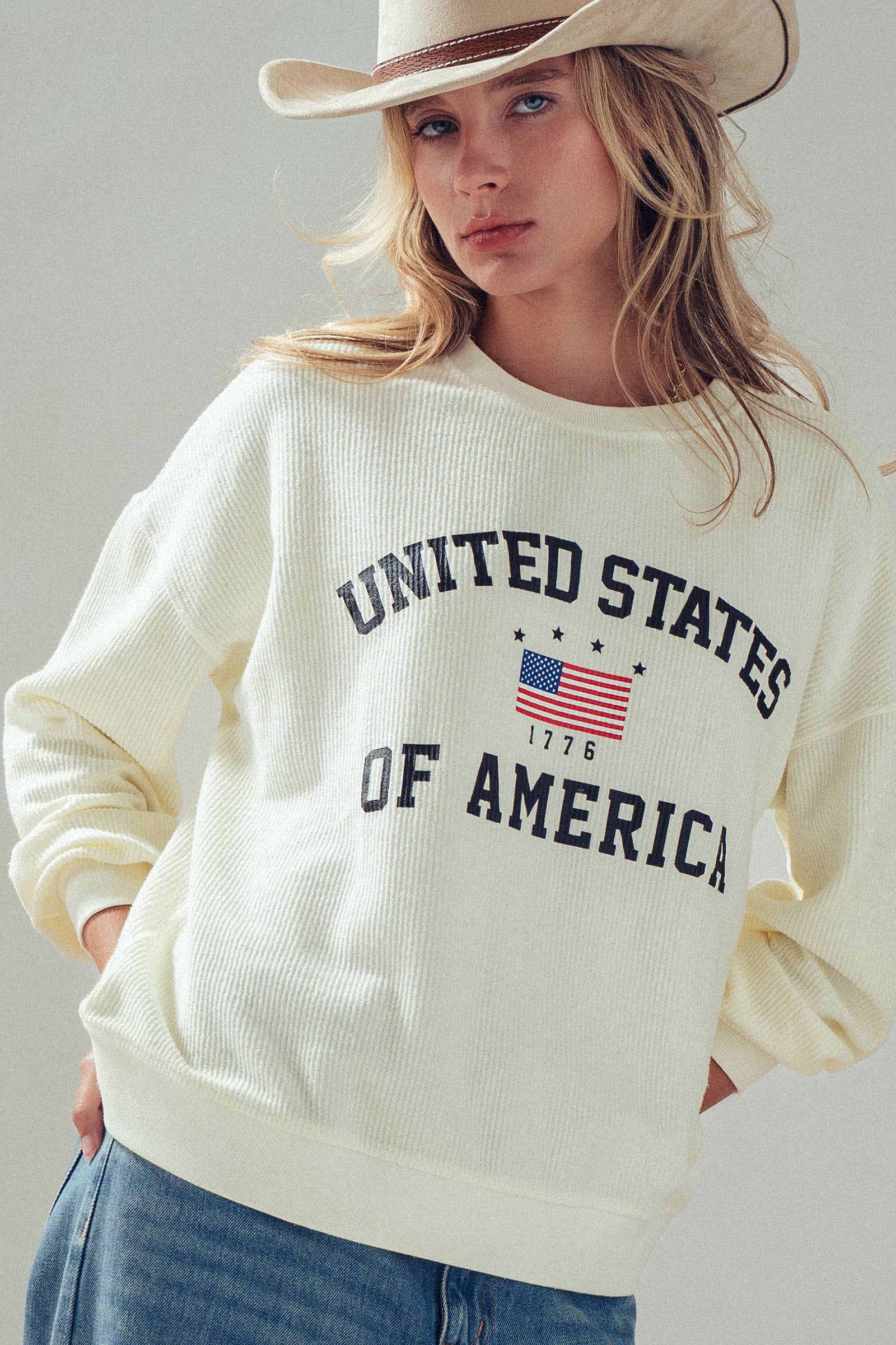 United States Graphic Corded Knit Sweatshirt