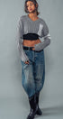 Urban Daizy Cropped Ribbed Knit V-Neck Sweater H-Grey Knit Top - Women's (UDZ-TP-00637) – alternate view 15