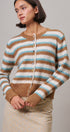 Lace Trim Striped Cardigan Coastal Grandma Preppy for Women in BROWN BLUE - Women's Cardigans & Shrugs | Urban Daizy