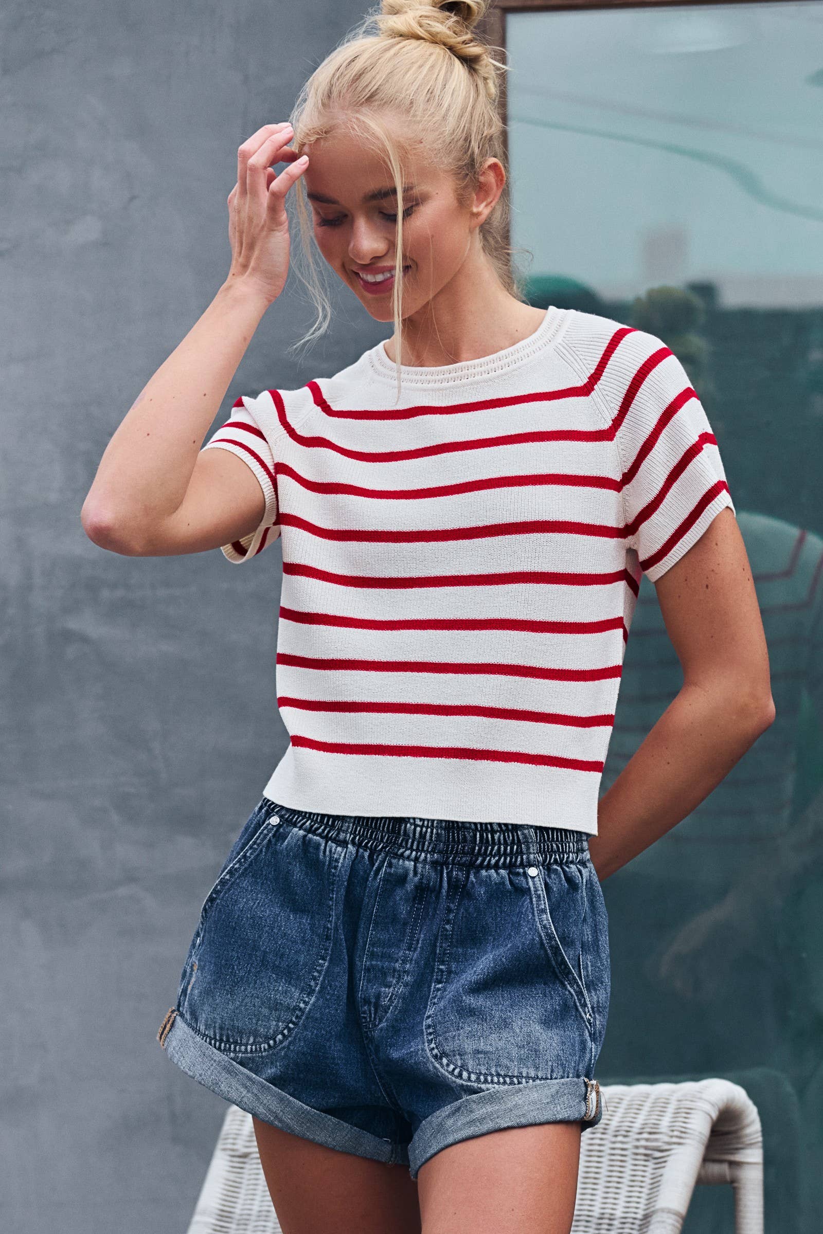 Classic Striped Raglan Sleeve Knit Top