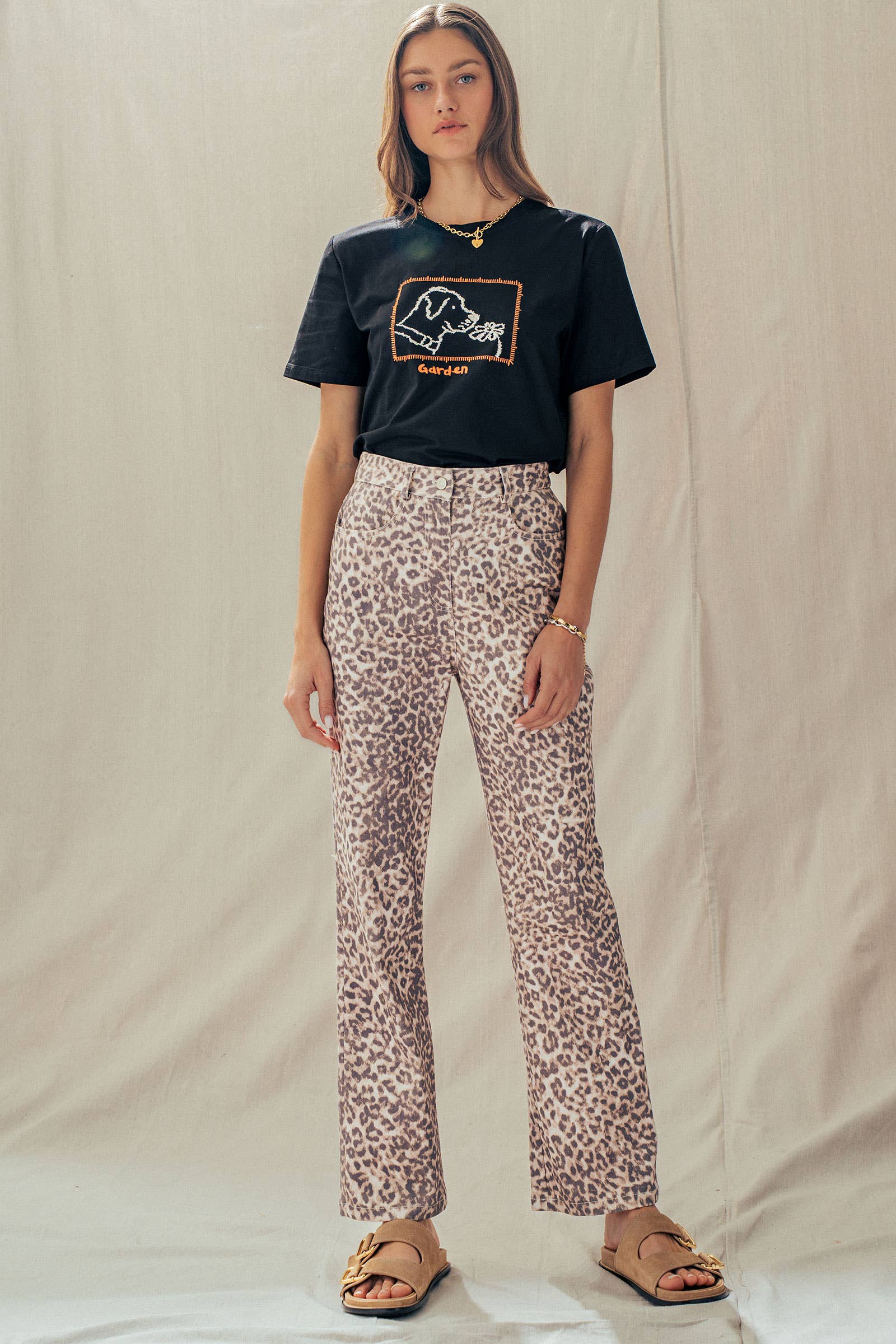 Leopard Print High-Rise Straight-Leg Pants