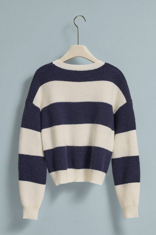 Nantucket America Stripe Crewneck Sweater in IVORY NAVY - Women's Sweaters | Urban Daizy