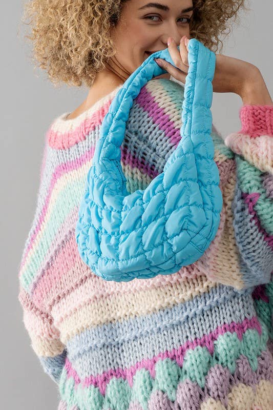 Urban Daizy Puff Quilted Texture Shoulder Tote Bag Blue Shoulder Bag - Women's (UDZ-BG-00007) – alternate view 4