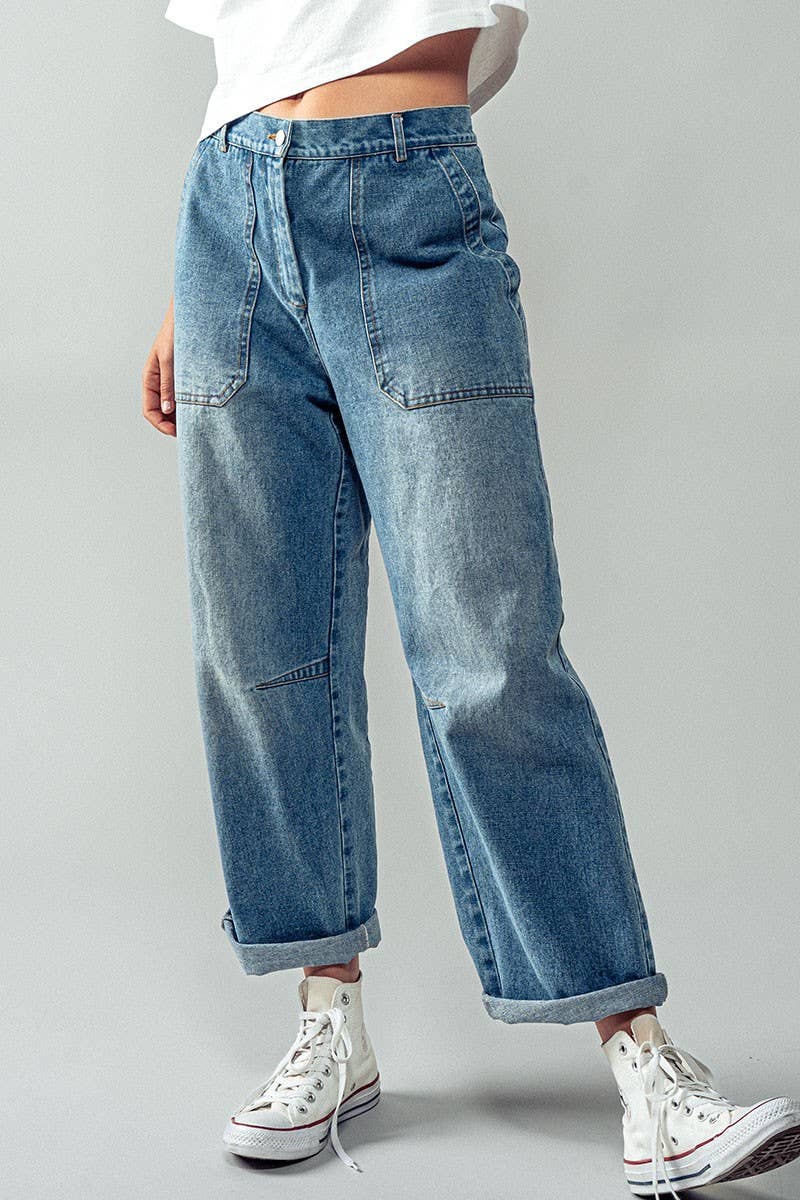 Urban Daizy Engineered Leg Wide Leg Denim Jeans Denim-Blue Lounge Sweatpants/Joggers - Women's (TNDN0284-Denim-Blue) ��� alternate 