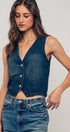 Urban Daizy Contrast Stitch Detail Button Front Denim Vest Denim Outerwear Vest - Women's (UDZ-OT-00231) – alternate view 7