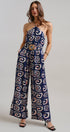 Urban Daizy Geometric Print Halter Belted Wide Leg Jumpsuit Blush Jumpsuit - Women's (TNJU0181-Blush) – alternate view 3