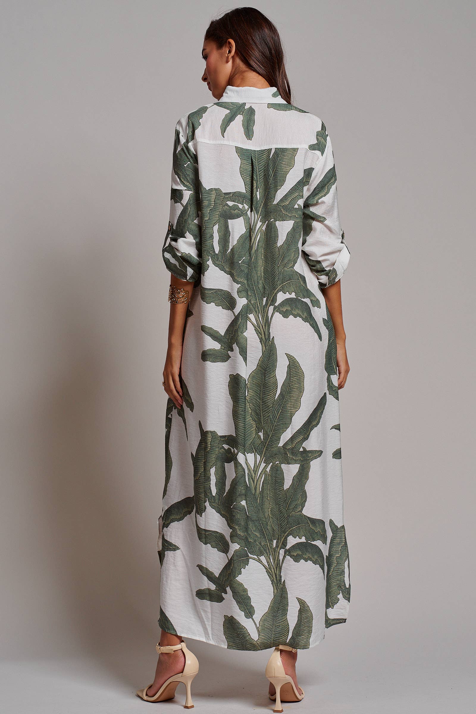 Tropical Paradise Button Down Collared Vacation Dress