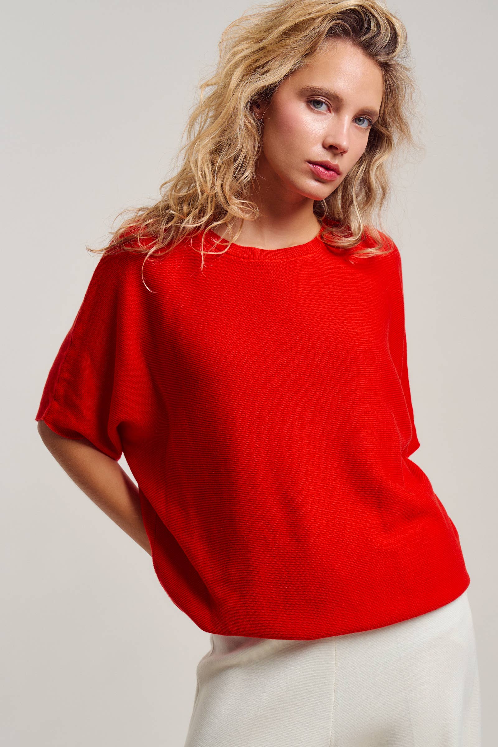 Relaxed Dolman Sleeve Knit Sweater Top