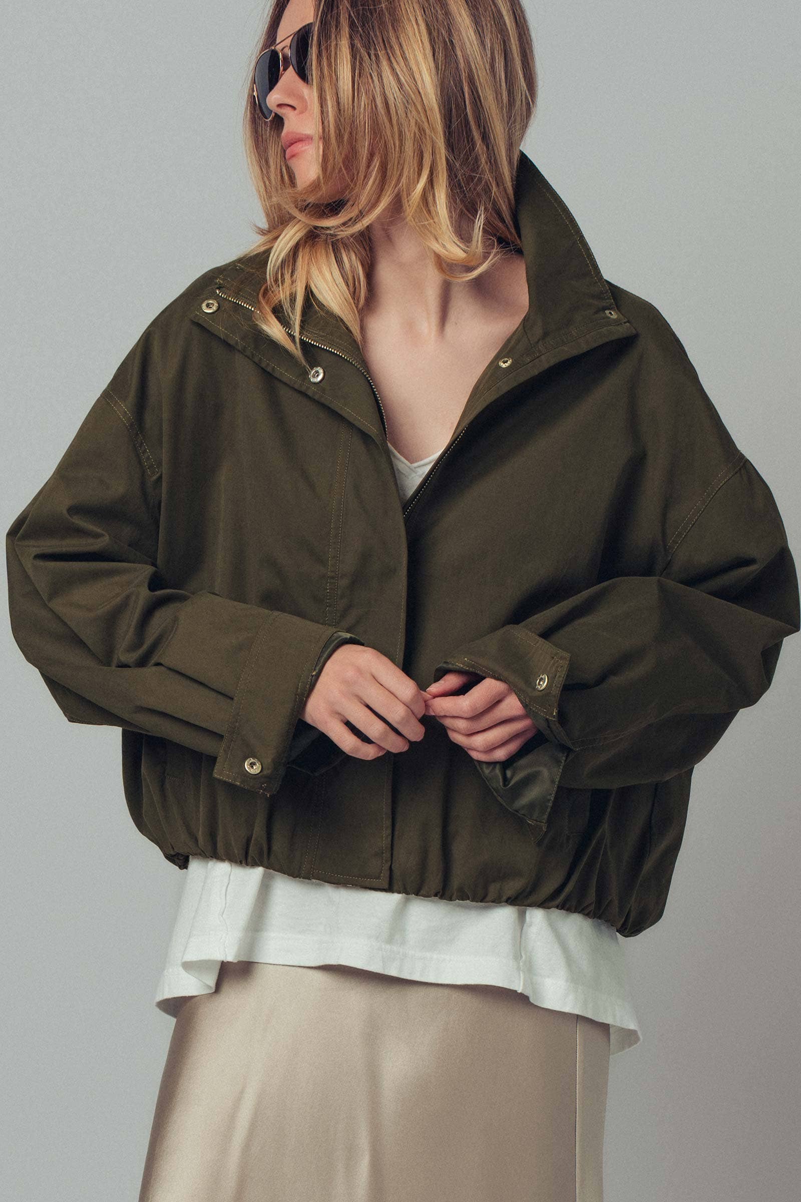 Modern Relaxed Stand Collar Camel Zip Jacket