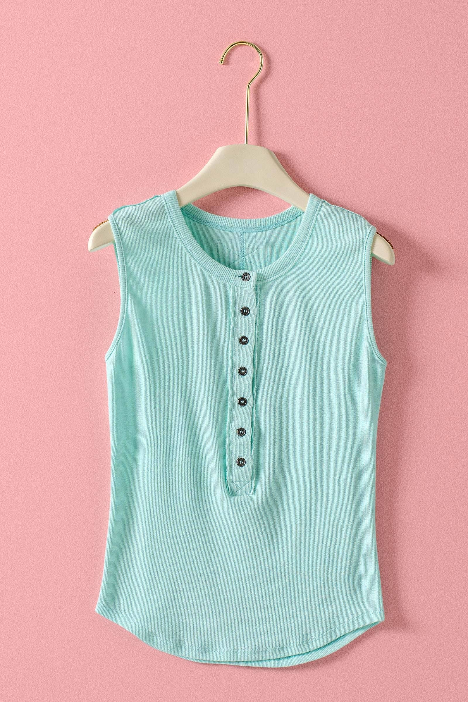 Urban Daizy Raw Edge Ribbed Henley Tank Black Tank Top - Women's (UDZ-TP-01039) – alternate view 8