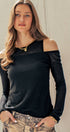 Urban Daizy Layered Ribbed Knit Off-Shoulder Long Sleeve Top BLACK Tank Top - Women's (UDTP1079-BLACK) – alternate view